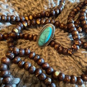 Silver faux turquoise ring.